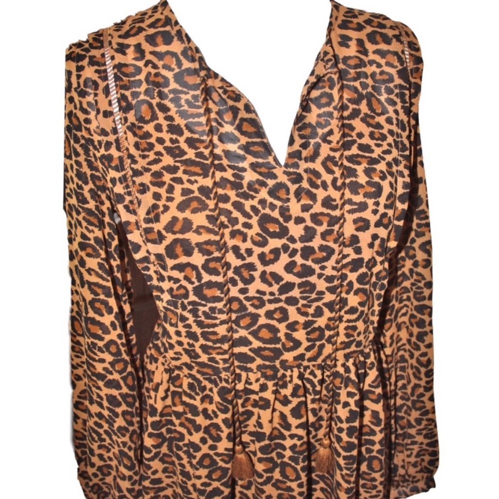 Women's MED Animal Print Babydoll Boho Long Sleeved Dress - NWT - Picture 11 of 16